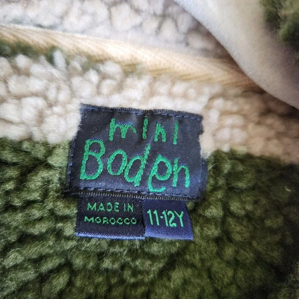 Mini Boden Boy’s Size 11 12 Green & Black Striped Sherpa Pullover‎ Jacket